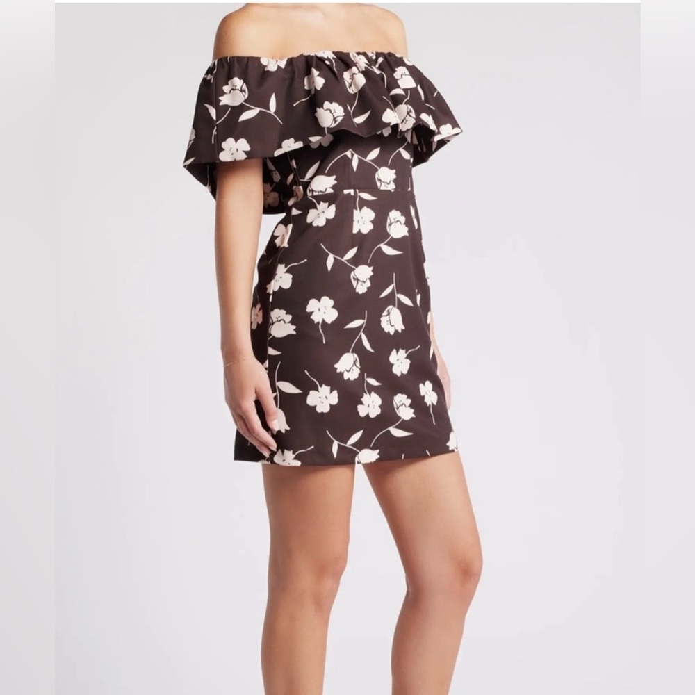 Nordstrom Brown Floral Off-Shoulder Mini Dress